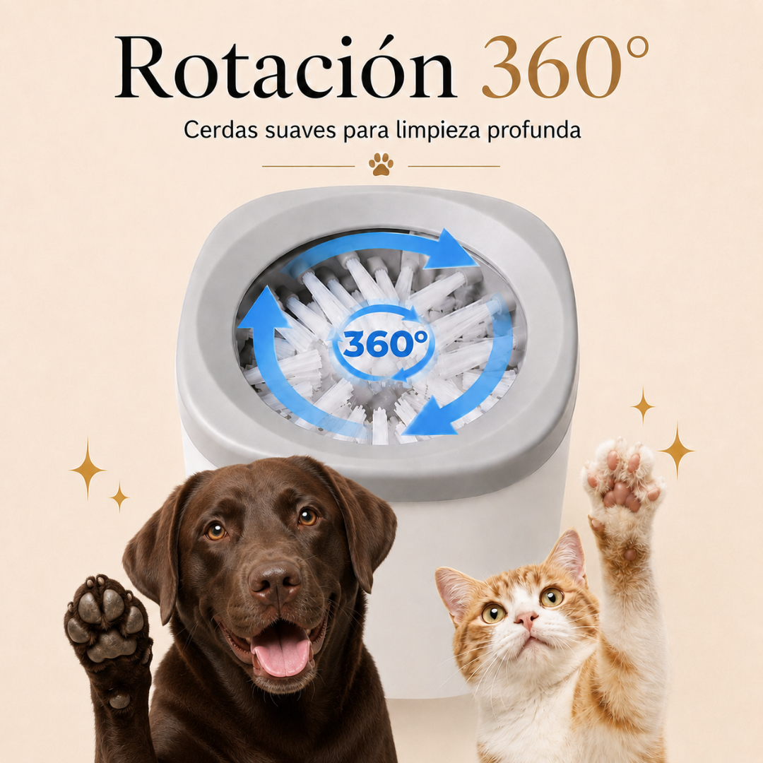 Limpiador de Patas PawSpin™ — Cepillo Rotatorio Automático para Perros